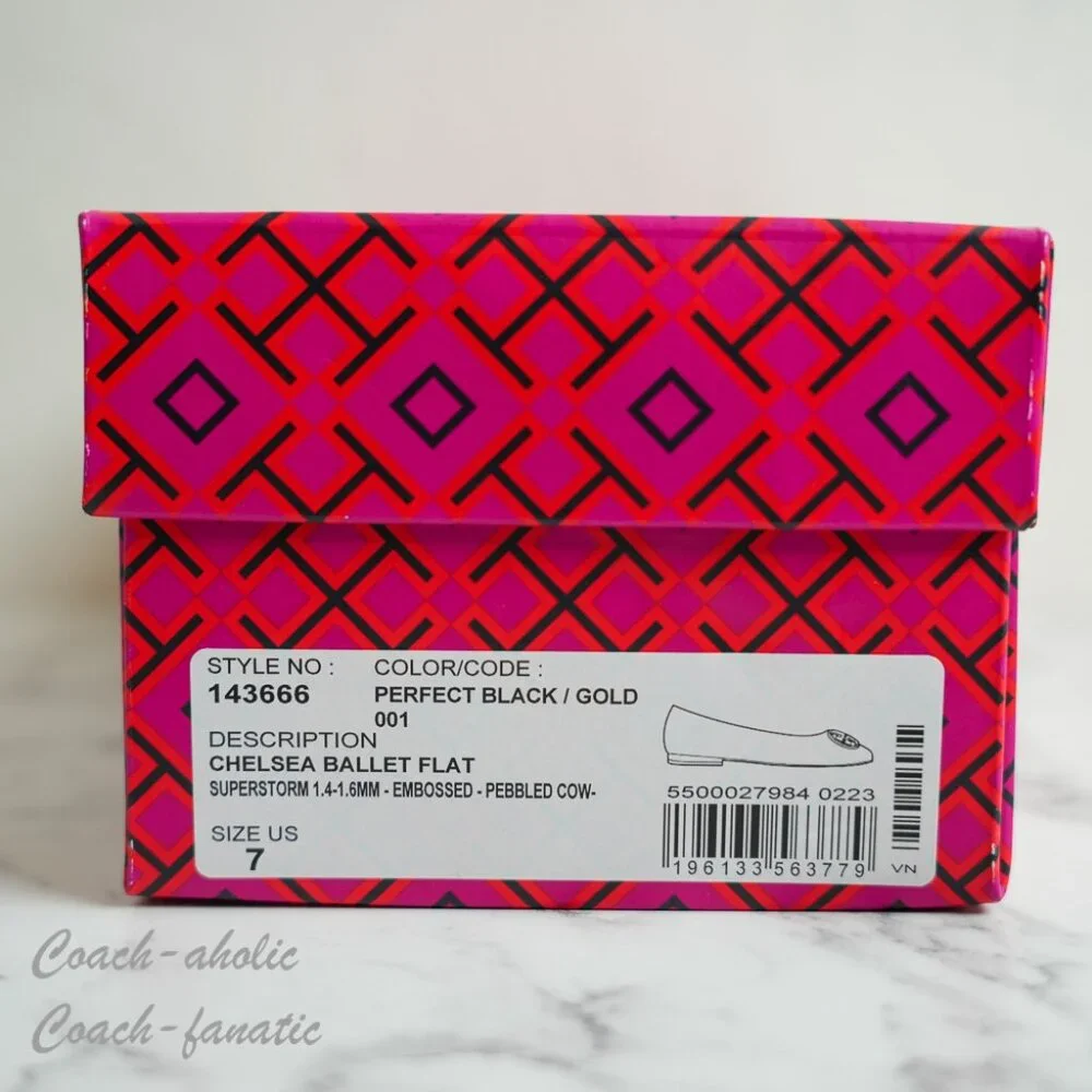 NIB Tory Burch Signature Logo Classic Chelsea Ballet Flat in Black/Gold